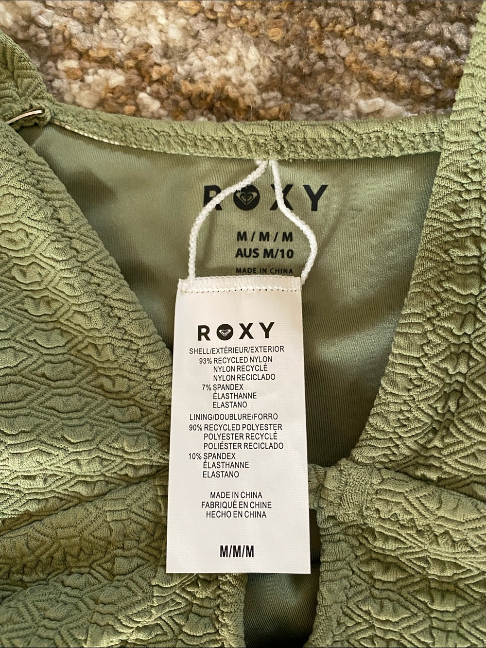 Roxy Women’s Olive Green Textured One-Piece Swimsuit - Picture 2 of 5
